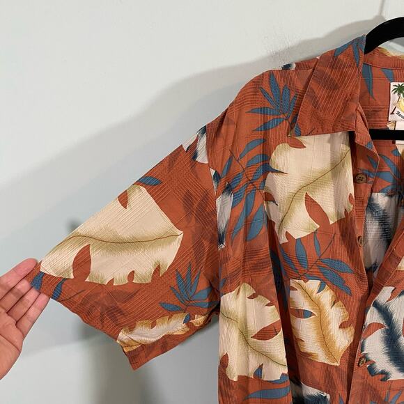 Banana Cabana Men's Brown Floral Hawaiian Silk Button Up Shirt Size L - Picture 5 of 7
